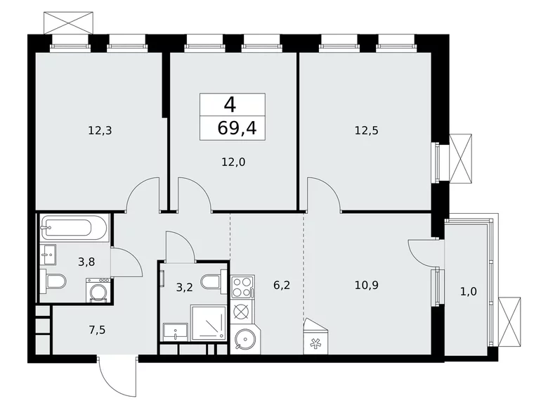 Квартира 4 комнаты 69 м² Москва, Россия