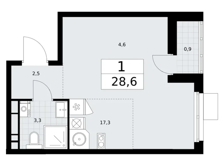 Квартира 1 комната 29 м² район Внуково, Россия