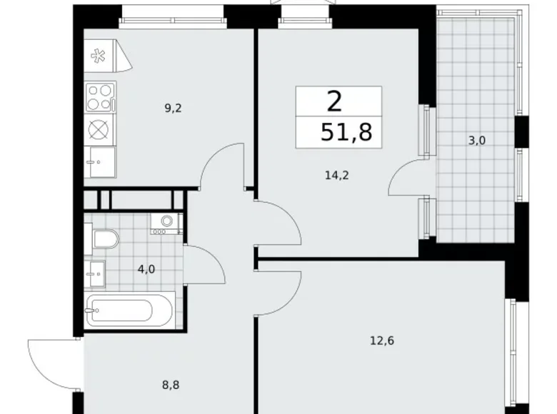 Квартира 2 комнаты 52 м² Москва, Россия