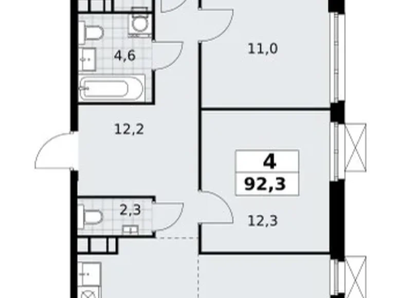 4 room apartment 92 m² South-Western Administrative Okrug, Russia