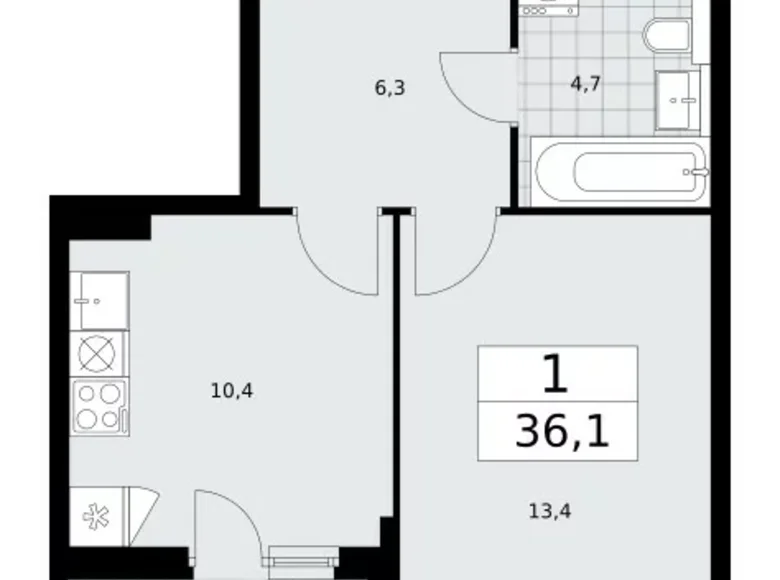 1 room apartment 36 m² poselenie Sosenskoe, Russia