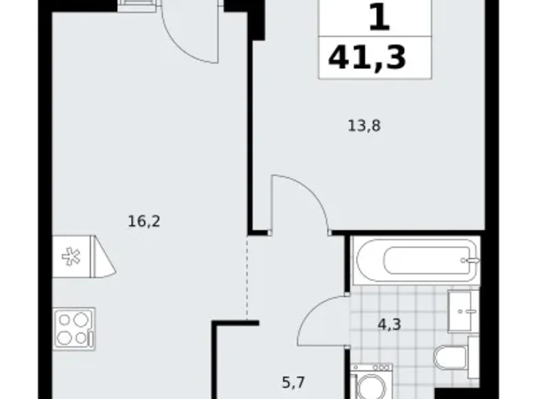 Apartamento 1 habitación 41 m² Troitsk, Rusia