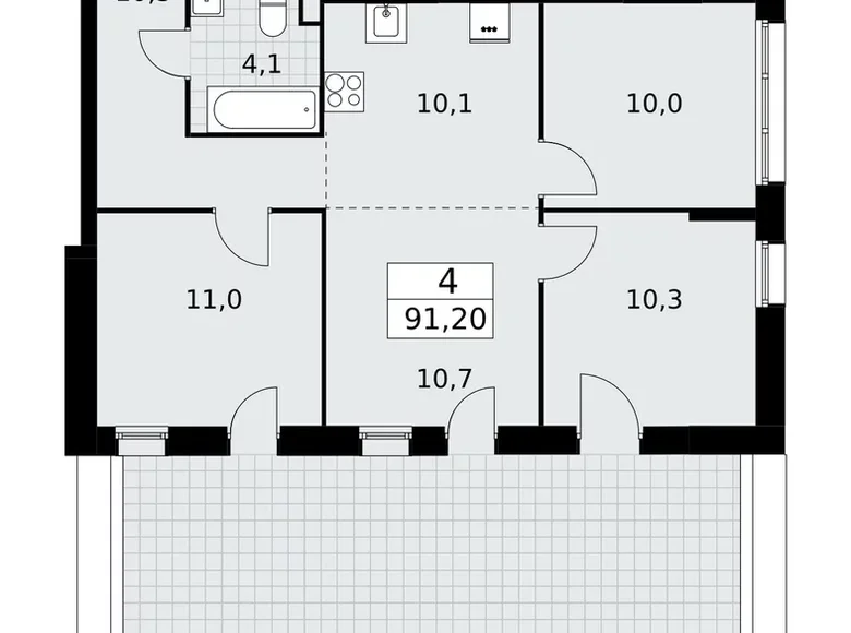 4 room apartment 91 m² poselenie Sosenskoe, Russia