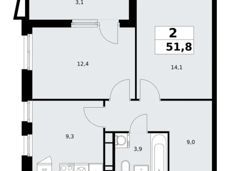 2 room apartment 52 m² poselenie Sosenskoe, Russia