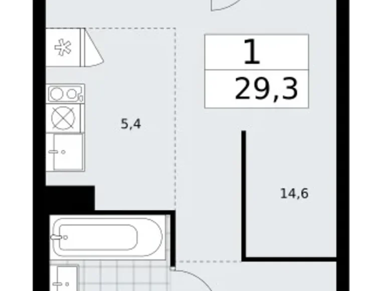 1 room apartment 29 m² Troitsk, Russia