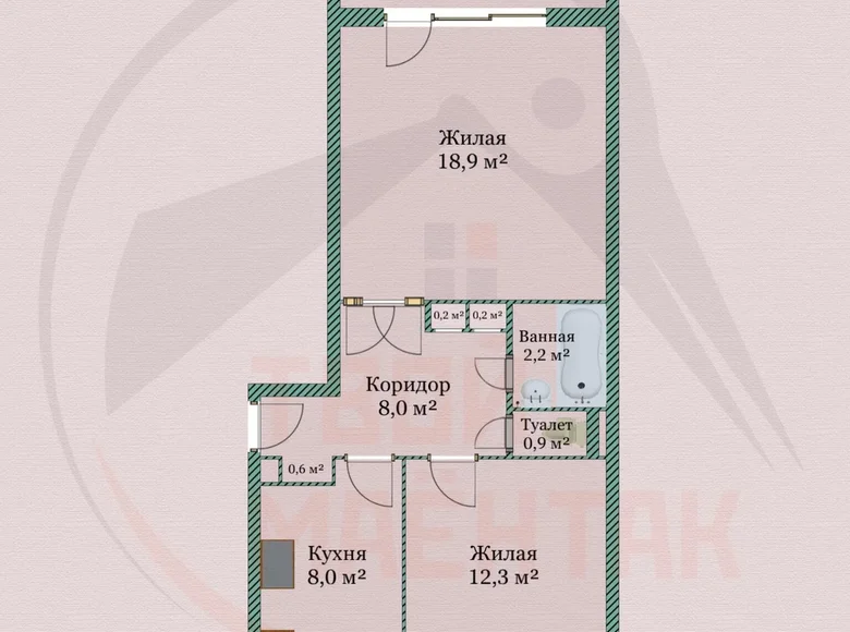 2 room apartment 54 m² Minsk, Belarus