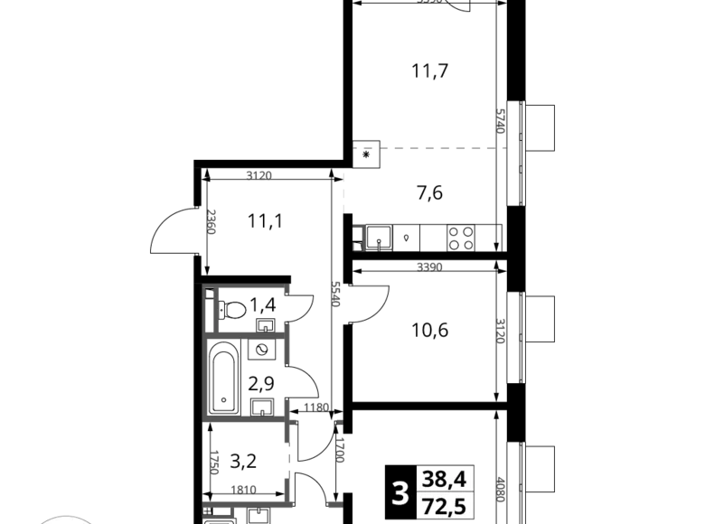 Apartamento 3 habitaciones 73 m² Potapovo, Rusia