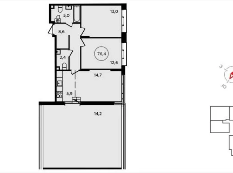 3 room apartment 77 m² Moscow, Russia