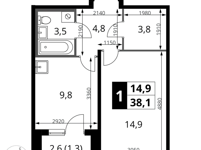 Wohnung 1 zimmer 38 m² Potapovo, Russland