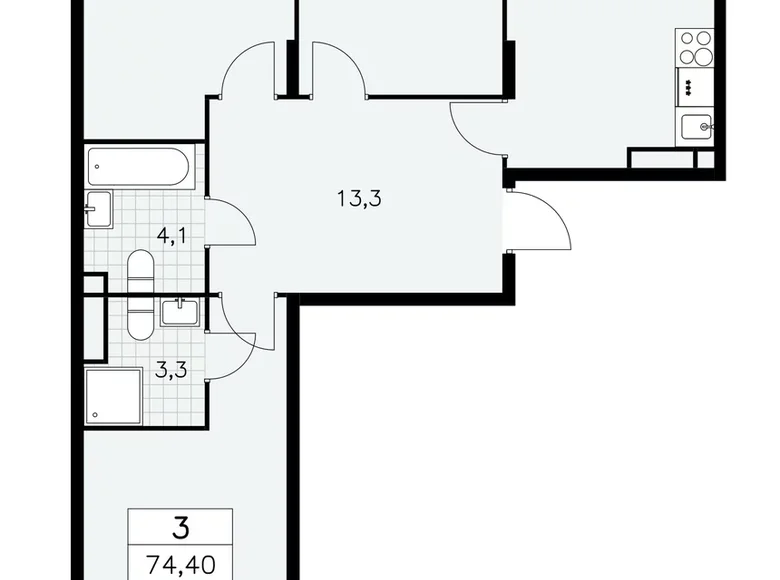 Wohnung 3 Zimmer 74 m² poselenie Sosenskoe, Russland