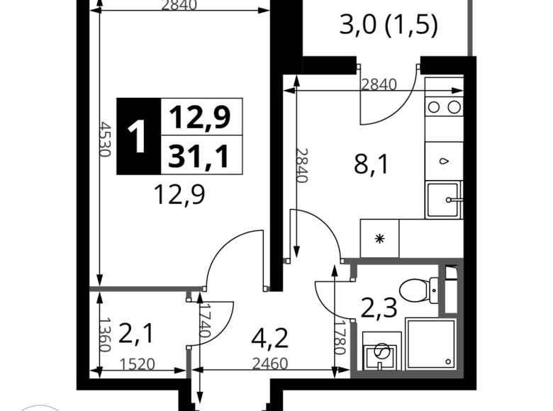 Apartamento 1 habitación 31 m² Potapovo, Rusia