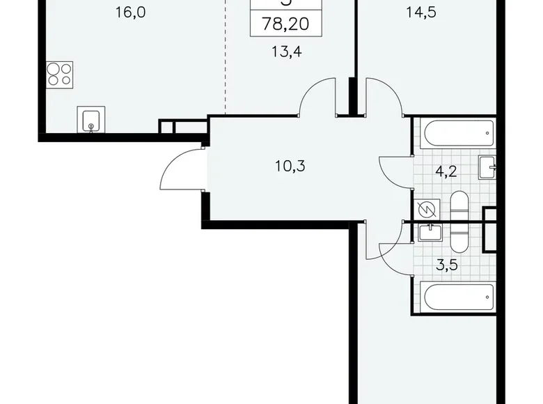 Mieszkanie 3 pokoi 78 m² Moskwa, Rosja