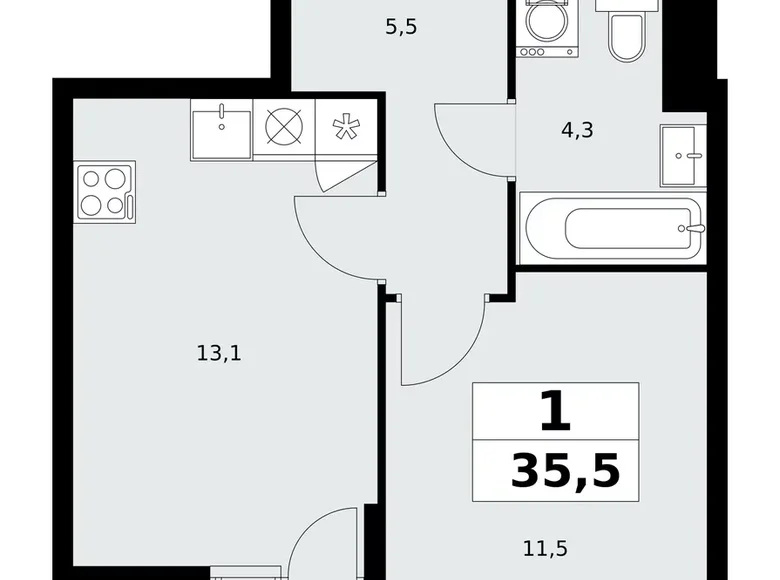 Квартира 1 комната 36 м² поселение Сосенское, Россия