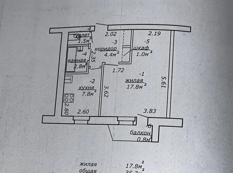 Квартира 1 комната 35 м² Мозырь, Беларусь