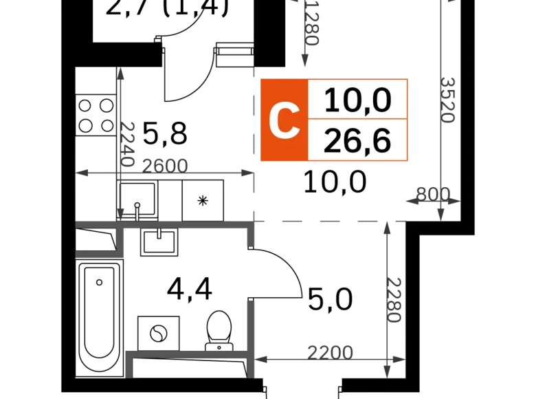 Studio 1 chambre 27 m² Moscou, Fédération de Russie