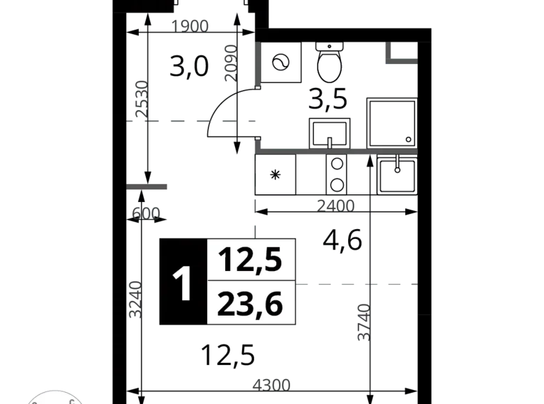 Студия 1 комната 24 м² Химки, Россия