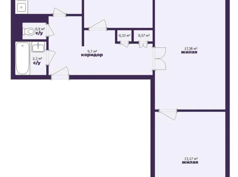 3 room apartment 63 m² Minsk, Belarus