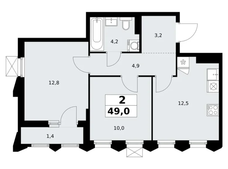 Квартира 2 комнаты 49 м² район Троицк, Россия