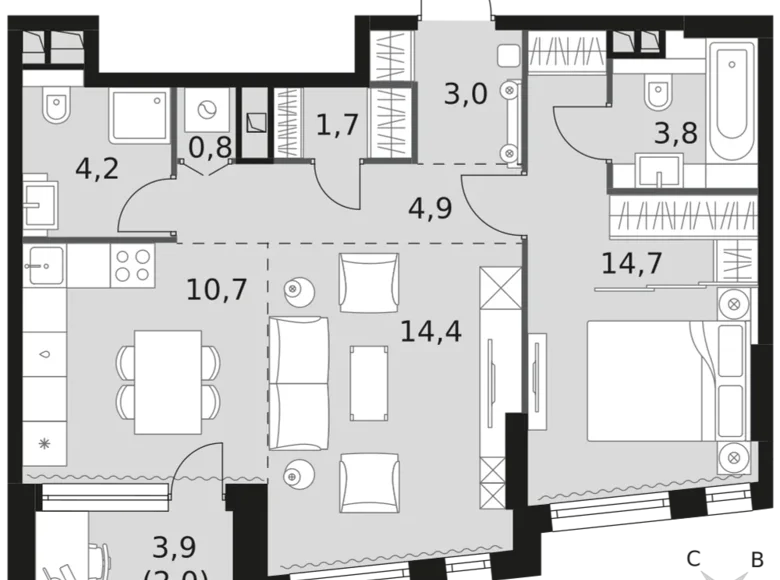 Wohnung 2 zimmer 60 m² Moskau, Russland