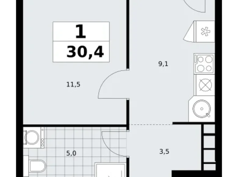 Квартира 1 комната 30 м² Юго-Западный административный округ, Россия