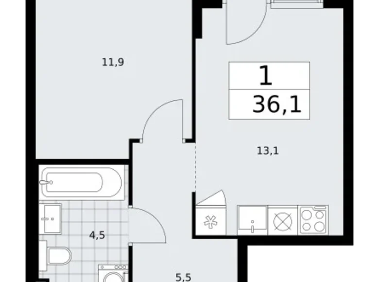 Wohnung 1 zimmer 36 m² Troizk, Russland