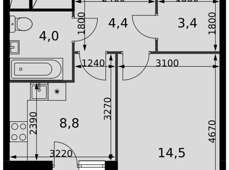 Квартира 1 комната 37 м² Развилка, Россия