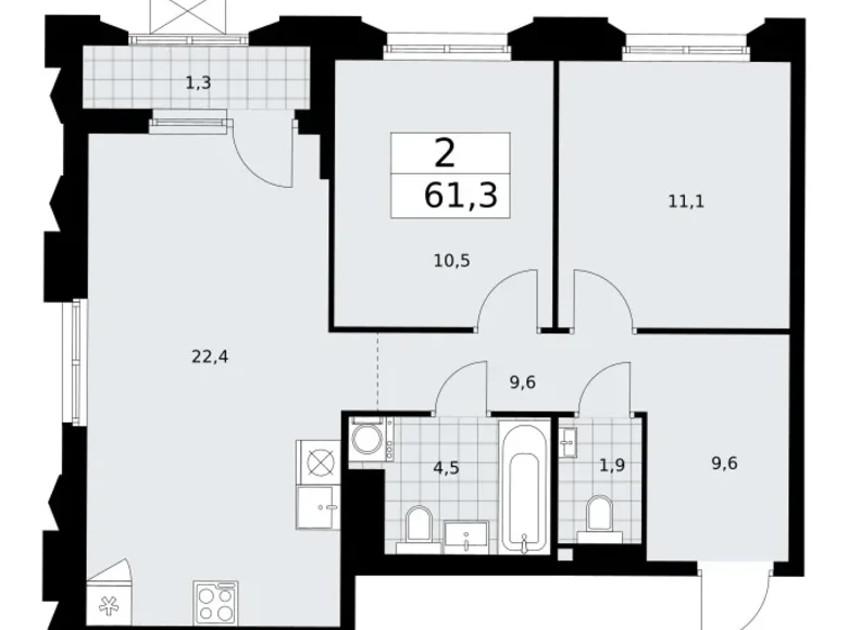 Wohnung 2 zimmer 61 m² Troizk, Russland