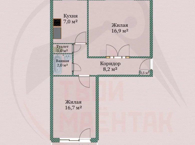 2 room apartment 52 m² Vítebsk, Belarus