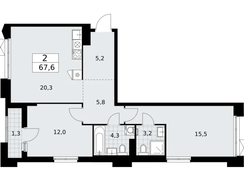 Apartamento 2 habitaciones 68 m² Troitsk, Rusia