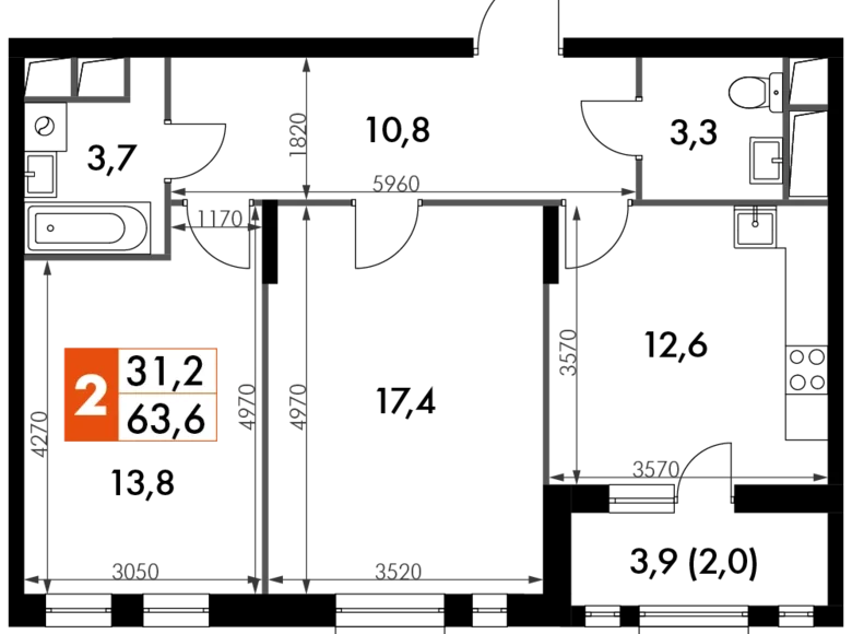 Wohnung 2 zimmer 64 m² Razvilka, Russland