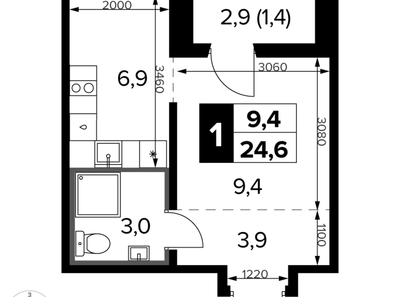 Студия 1 комната 25 м² Химки, Россия