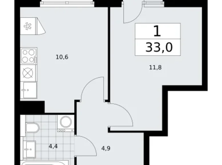 1 room apartment 33 m² Kommunarka, Russia