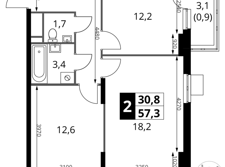 Apartamento 2 habitaciones 57 m² Potapovo, Rusia