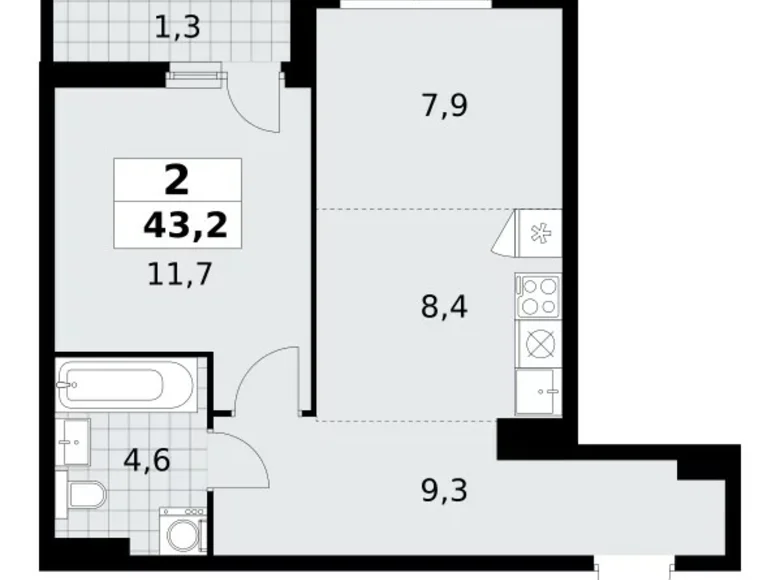 2 room apartment 43 m² poselenie Sosenskoe, Russia