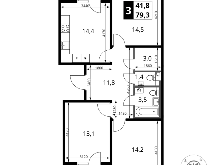 Wohnung 3 zimmer 79 m² Chimki, Russland