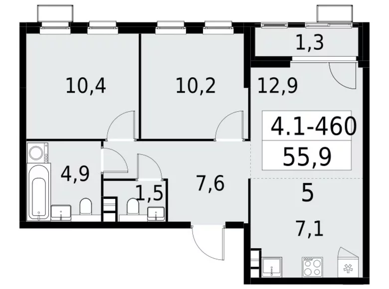 Appartement 3 chambres 56 m² South-Western Administrative Okrug, Fédération de Russie