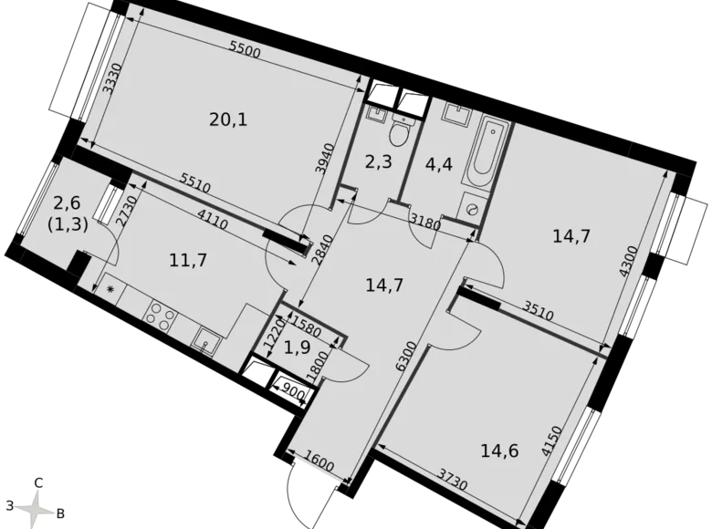 Mieszkanie 3 pokoi 86 m² Razvilka, Rosja