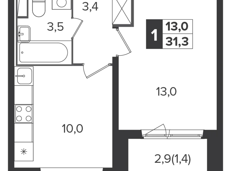 Квартира 1 комната 31 м² Ленинский городской округ, Россия