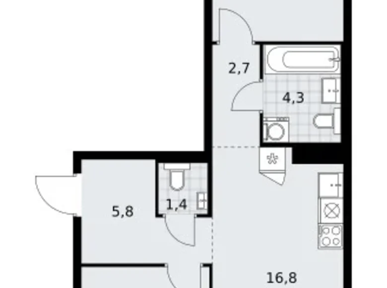 Квартира 2 комнаты 58 м² район Троицк, Россия