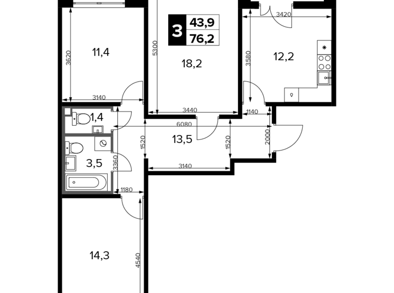 Apartamento 3 habitaciones 76 m² Jimki, Rusia