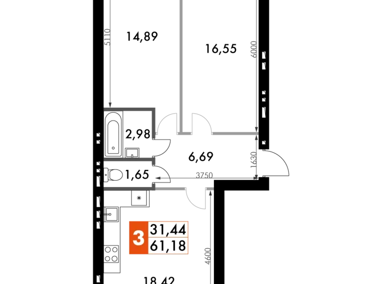 Apartamento 2 habitaciones 61 m² Naro-Fominskiy gorodskoy okrug, Rusia