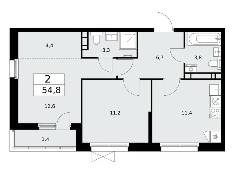 Квартира 2 комнаты 55 м² Москва, Россия