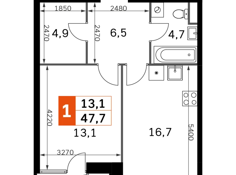 Wohnung 2 zimmer 48 m² Moskau, Russland