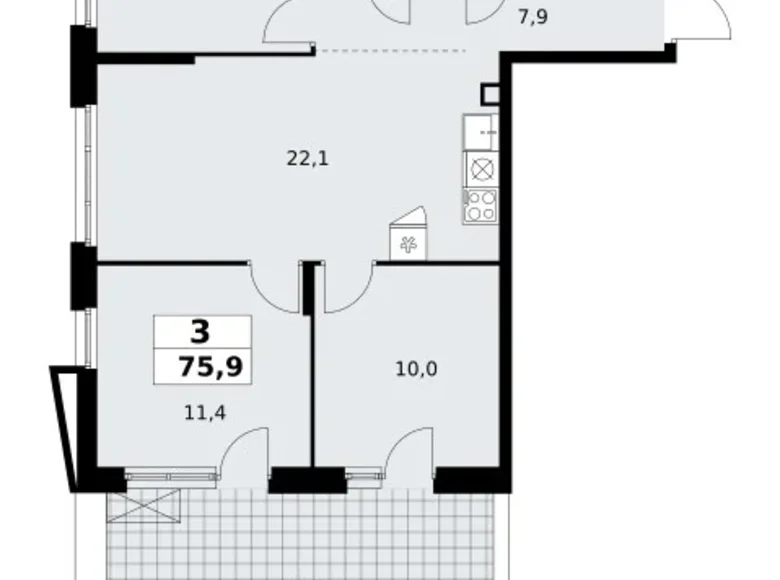 3 room apartment 76 m² poselenie Sosenskoe, Russia