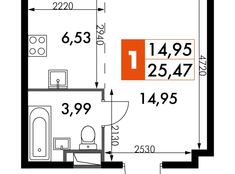 Студия 1 комната 25 м² Москва, Россия