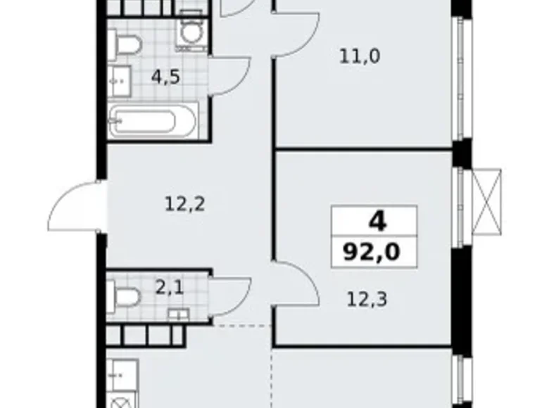 4 room apartment 92 m² South-Western Administrative Okrug, Russia