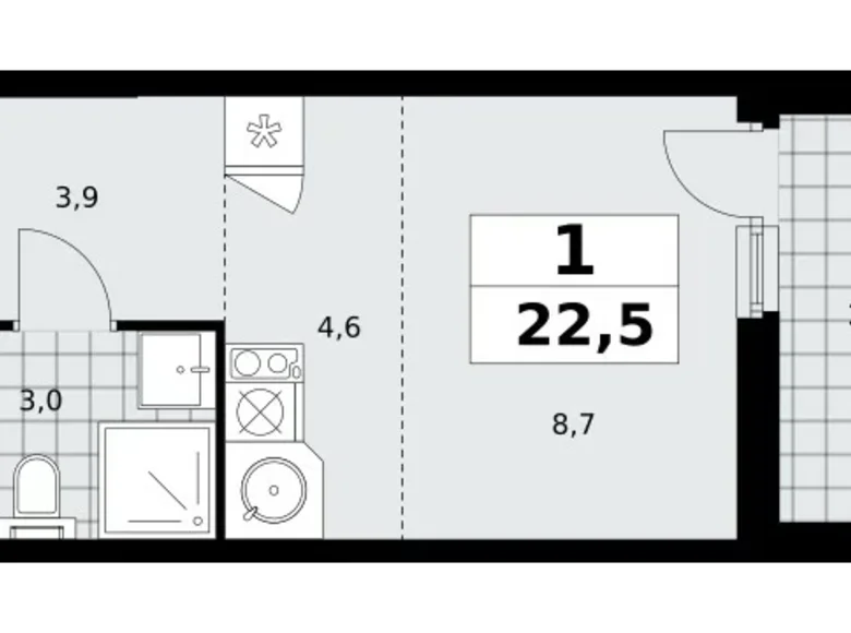 Квартира 1 комната 23 м² Москва, Россия