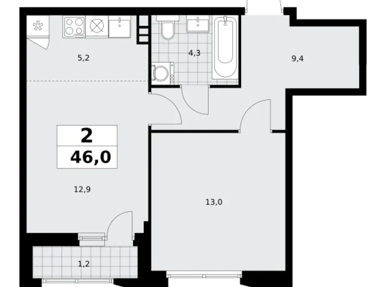 Appartement 2 chambres 46 m² poselenie Sosenskoe, Fédération de Russie