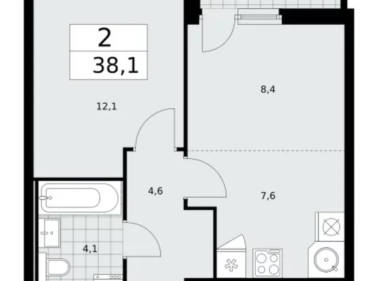 Appartement 2 chambres 38 m² Moscou, Fédération de Russie