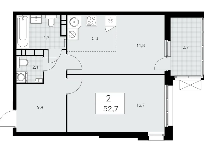 Wohnung 2 Zimmer 53 m² poselenie Sosenskoe, Russland